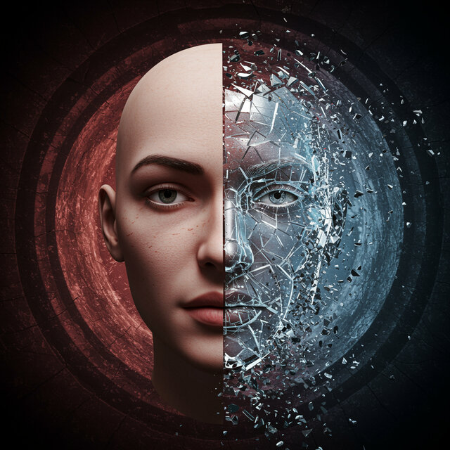 A broken mirror showing fragmented self – Identity dissolution